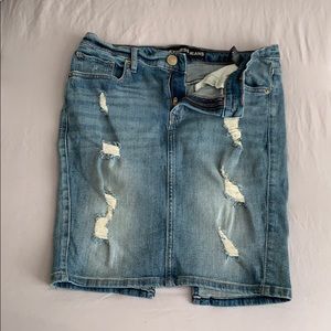 Express jeans denim midi distressed skirt